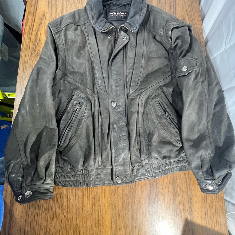 Vintage Wilson’s Leather Jacket Coat Collared Size XL Black RN 69426 M.Julian